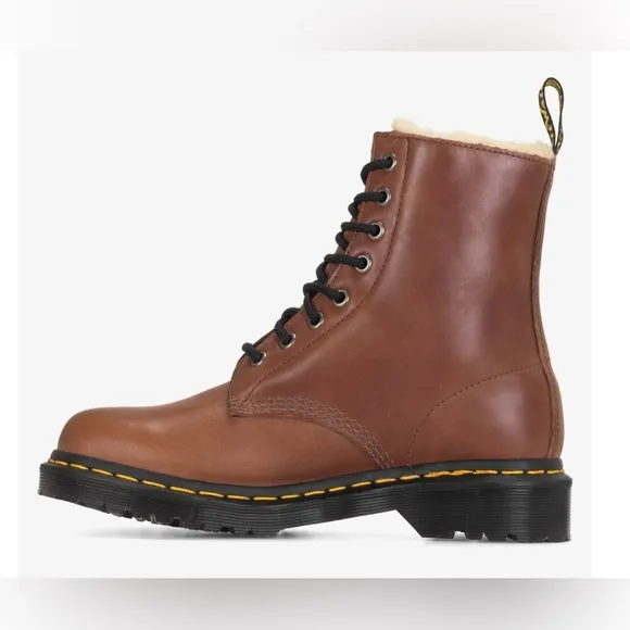 Dr. Martens‎ 1460 Serena Saddle Tan Faux Fur-Lined lace up Leather Boots size 10