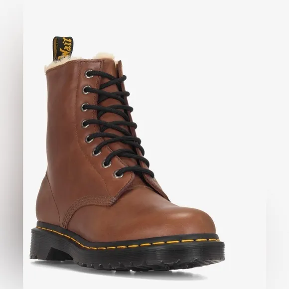 Dr. Martens‎ 1460 Serena Saddle Tan Faux Fur-Lined lace up Leather Boots size 10