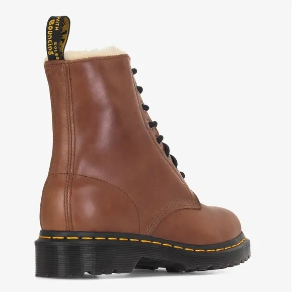 Dr. Martens‎ 1460 Serena Saddle Tan Faux Fur-Lined lace up Leather Boots size 10