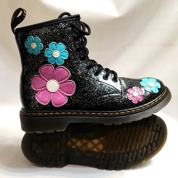 Dr. Martens 1460J Floral Glitter Patent Leather Lace-up boots (size 3)