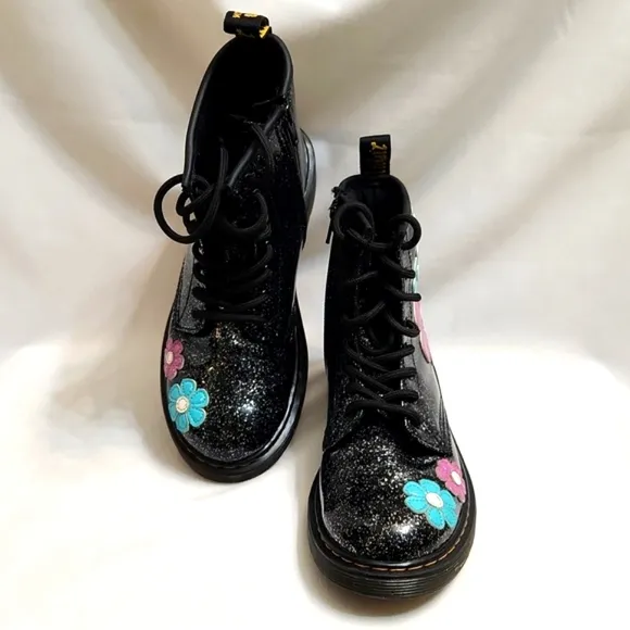 Dr. Martens 1460J Floral Glitter Patent Leather Lace-up boots (size 3)