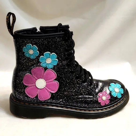 Dr. Martens 1460J Floral Glitter Patent Leather Lace-up boots (size 3)