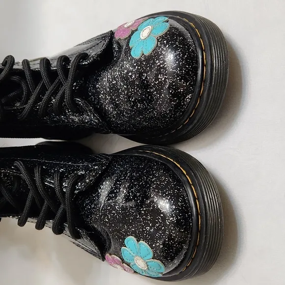 Dr. Martens 1460J Floral Glitter Patent Leather Lace-up boots (size 3)