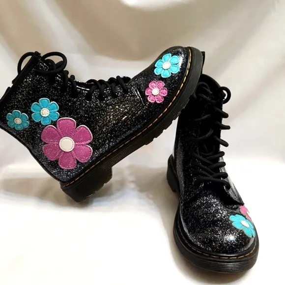 Dr. Martens 1460J Floral Glitter Patent Leather Lace-up boots (size 3)