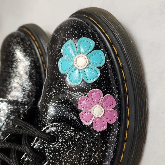 Dr. Martens 1460J Floral Glitter Patent Leather Lace-up boots (size 3)