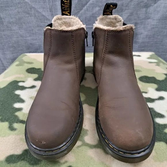 Dr Martens 2976 Leonore J Brown Leather Side ZIp Ankle Boots Size 5 Women