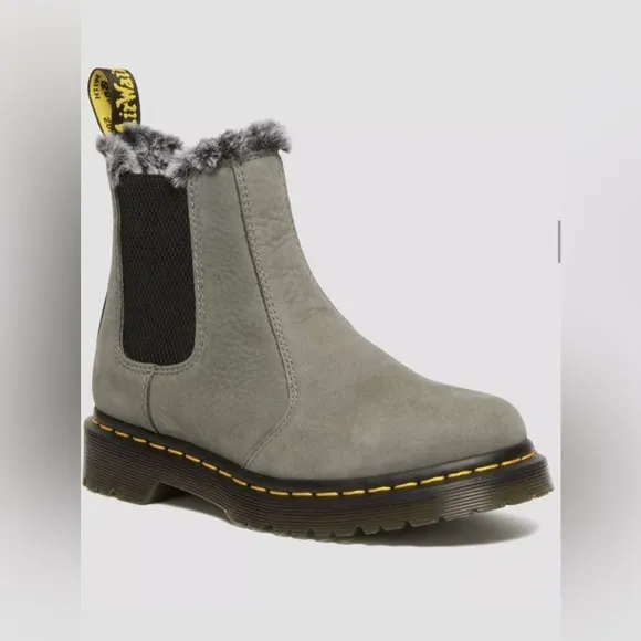Dr Martens 2976‎ LEONORE NICKEL GREY Nubuck FAUX FUR LINED CHELSEA BOOTS size 11