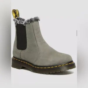 Dr Martens 2976‎ LEONORE NICKEL GREY Nubuck FAUX FUR LINED CHELSEA BOOTS size 11