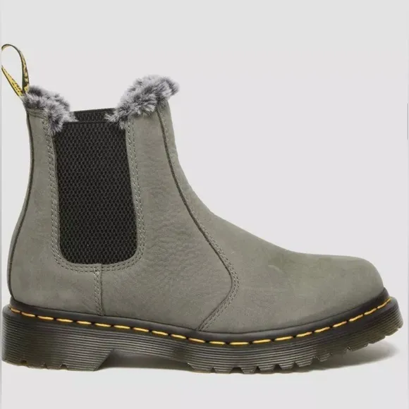 Dr Martens 2976‎ LEONORE NICKEL GREY Nubuck FAUX FUR LINED CHELSEA BOOTS size 11