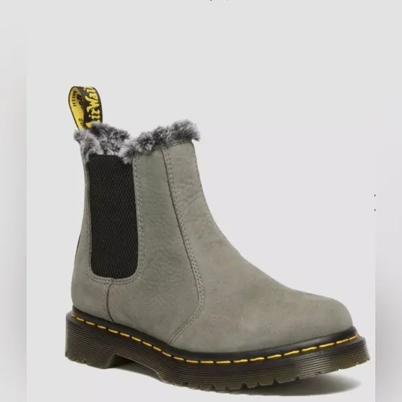 Dr Martens 2976‎ LEONORE NICKEL GREY Nubuck FAUX FUR LINED CHELSEA BOOTS size 11