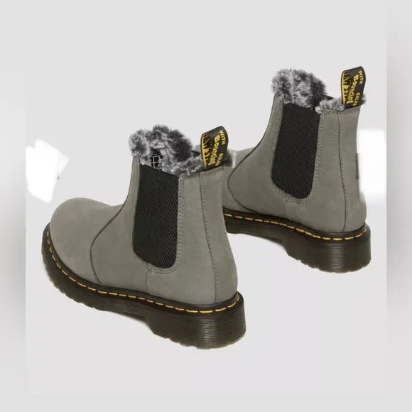 Dr Martens 2976‎ LEONORE NICKEL GREY Nubuck FAUX FUR LINED CHELSEA BOOTS size 11