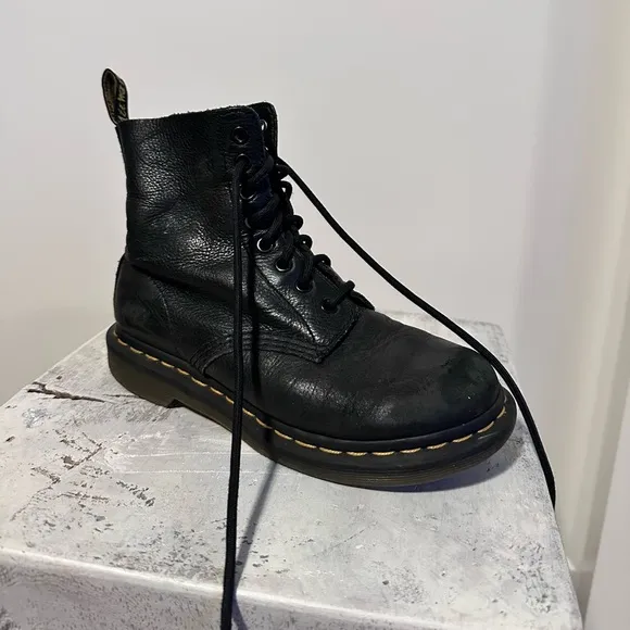 Dr martens black leather platform lace up ankle boots booties 5