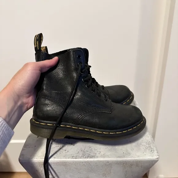 Dr martens black leather platform lace up ankle boots booties 5