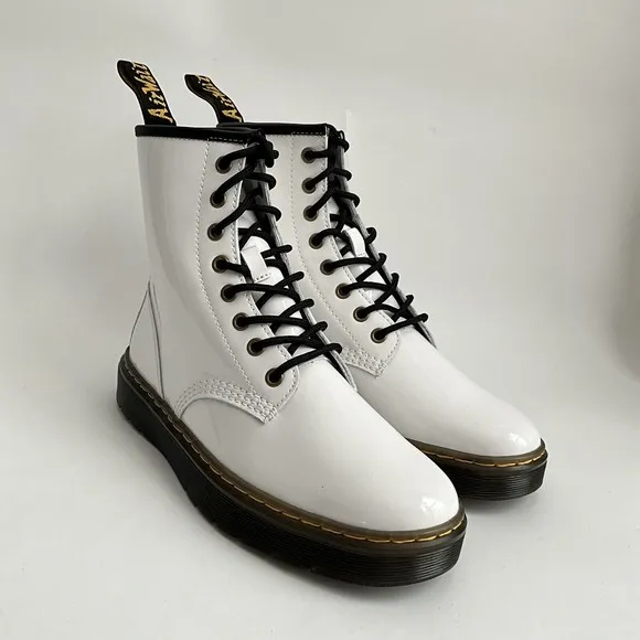 Dr. Martens Bootie Size 9M White Zavala Patent Leather 8-Eye Boots