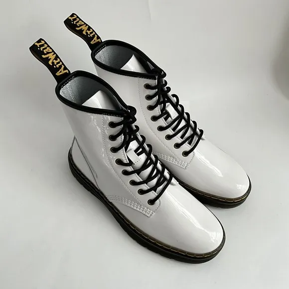 Dr. Martens Bootie Size 9M White Zavala Patent Leather 8-Eye Boots
