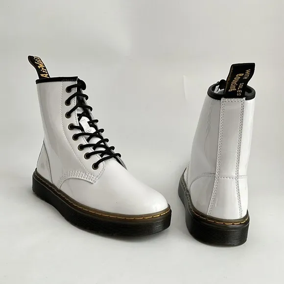 Dr. Martens Bootie Size 9M White Zavala Patent Leather 8-Eye Boots