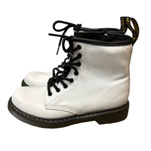 Dr Martens Boots White Leather Lace Up Combat Shoes 1460 J Kids Size 3