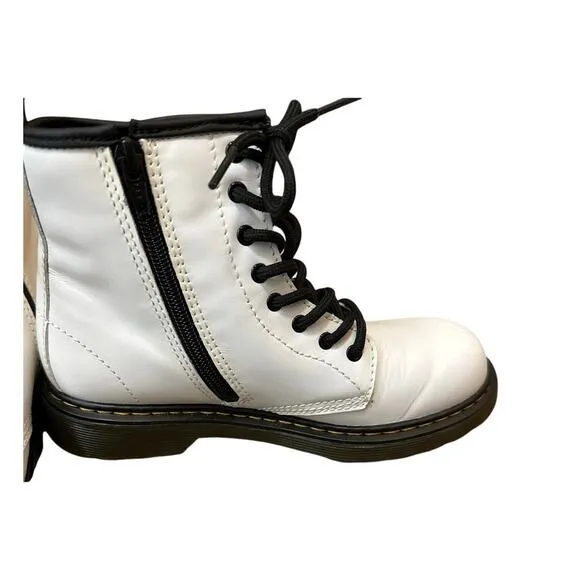 Dr Martens Boots White Leather Lace Up Combat Shoes 1460 J Kids Size 3