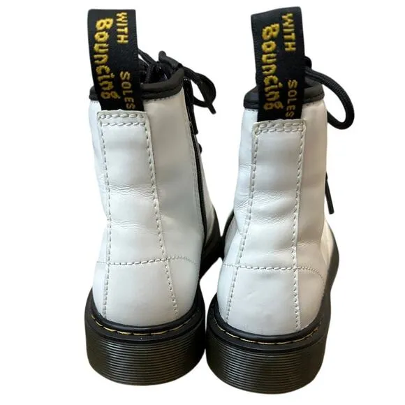 Dr Martens Boots White Leather Lace Up Combat Shoes 1460 J Kids Size 3