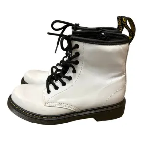 Dr Martens Boots White Leather Lace Up Combat Shoes 1460 J Kids Size 3