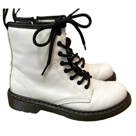 Dr Martens Boots White Leather Lace Up Combat Shoes 1460 J Kids Size 3