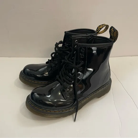 DR MARTENS - Junior 1460 Patent Leather Lace Up Inner Ankle Zipper Boots-Size 3