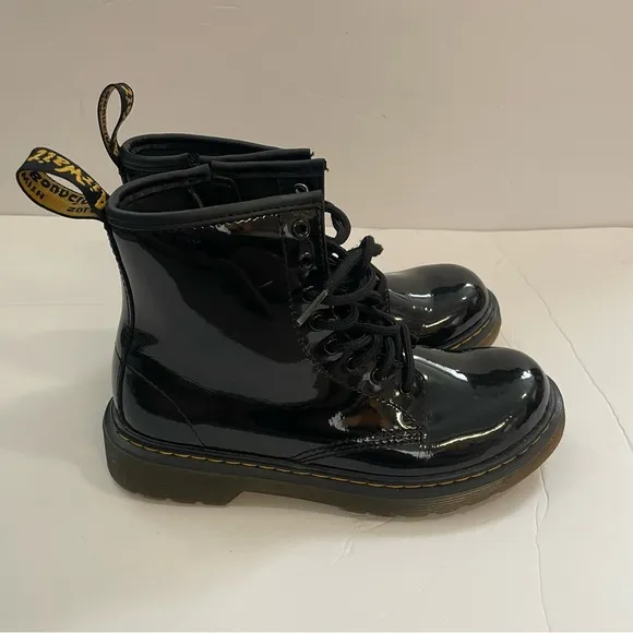 DR MARTENS - Junior 1460 Patent Leather Lace Up Inner Ankle Zipper Boots-Size 3
