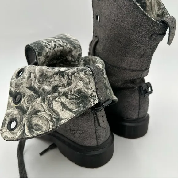Dr. Martens Metallic Silver Leather Aimilie Lace Up Foldover Boot