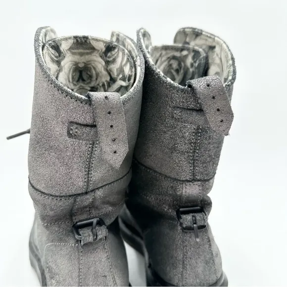Dr. Martens Metallic Silver Leather Aimilie Lace Up Foldover Boot