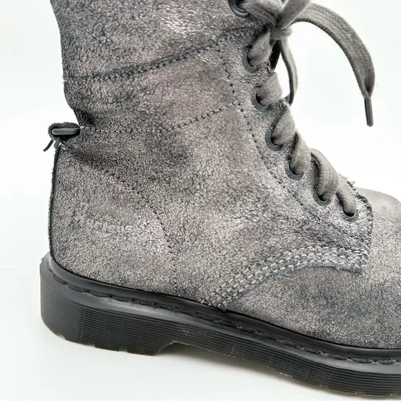 Dr. Martens Metallic Silver Leather Aimilie Lace Up Foldover Boot