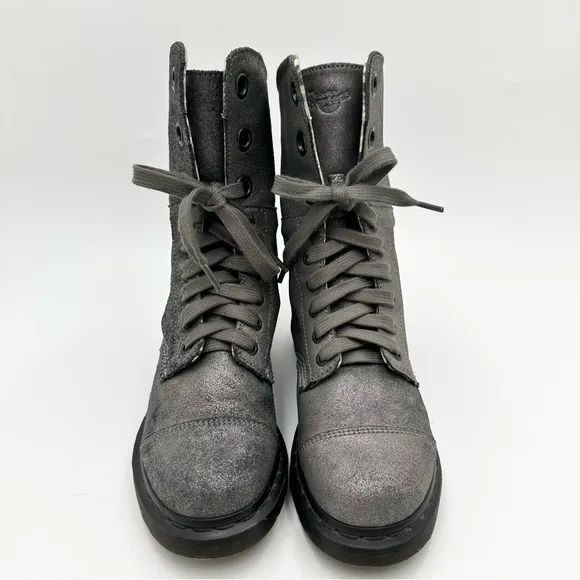 Dr. Martens Metallic Silver Leather Aimilie Lace Up Foldover Boot