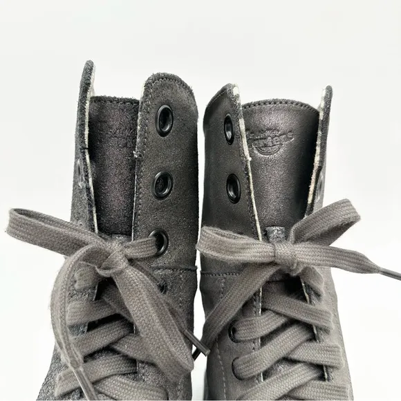 Dr. Martens Metallic Silver Leather Aimilie Lace Up Foldover Boot