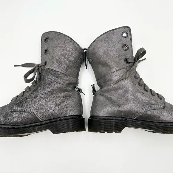 Dr. Martens Metallic Silver Leather Aimilie Lace Up Foldover Boot