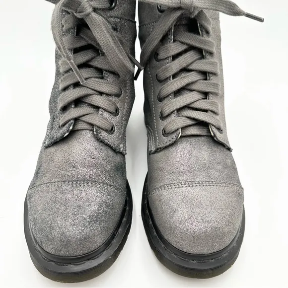 Dr. Martens Metallic Silver Leather Aimilie Lace Up Foldover Boot