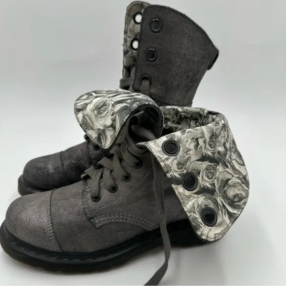 Dr. Martens Metallic Silver Leather Aimilie Lace Up Foldover Boot