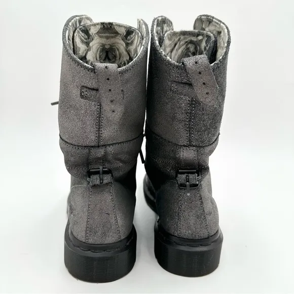 Dr. Martens Metallic Silver Leather Aimilie Lace Up Foldover Boot