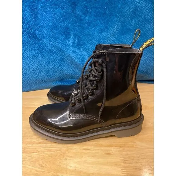 Dr. Martens pascal stud black patent leather lace up ankle boots