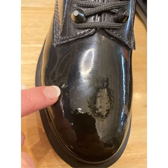 Dr. Martens pascal stud black patent leather lace up ankle boots