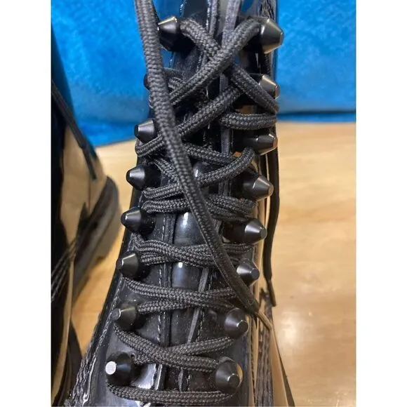 Dr. Martens pascal stud black patent leather lace up ankle boots