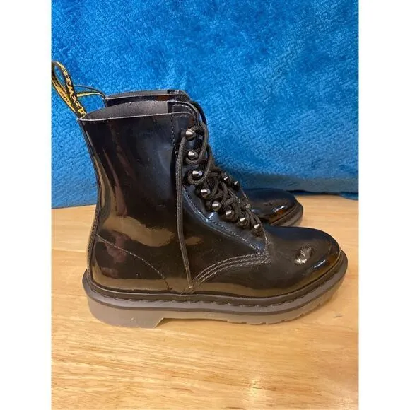 Dr. Martens pascal stud black patent leather lace up ankle boots