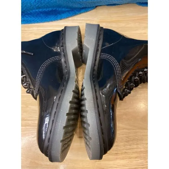 Dr. Martens pascal stud black patent leather lace up ankle boots