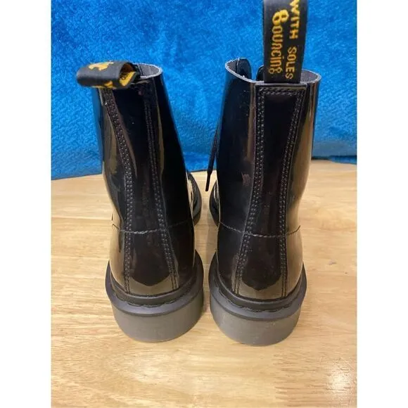 Dr. Martens pascal stud black patent leather lace up ankle boots