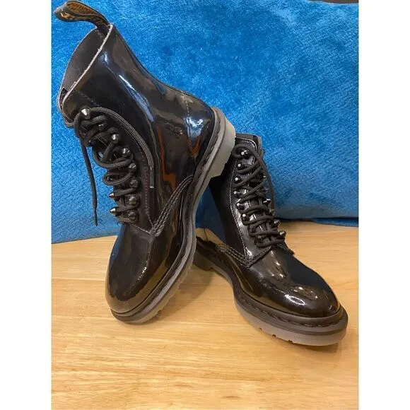 Dr. Martens pascal stud black patent leather lace up ankle boots