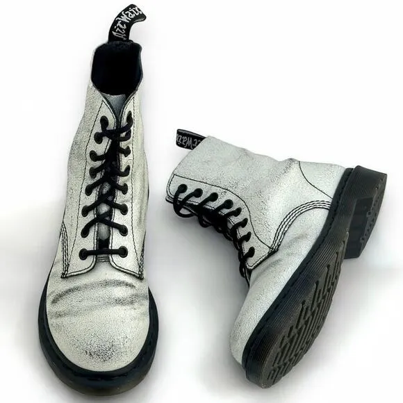 Dr. Martens Pascal UK5/US7 1460 8-Eye Black White Rub-Off Cristal Suede Crackle