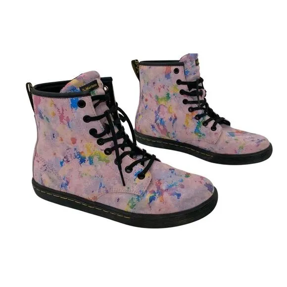 Dr. Martens Sheridan Women's Pink Rainbow Burst Suede Combat Boots- 8