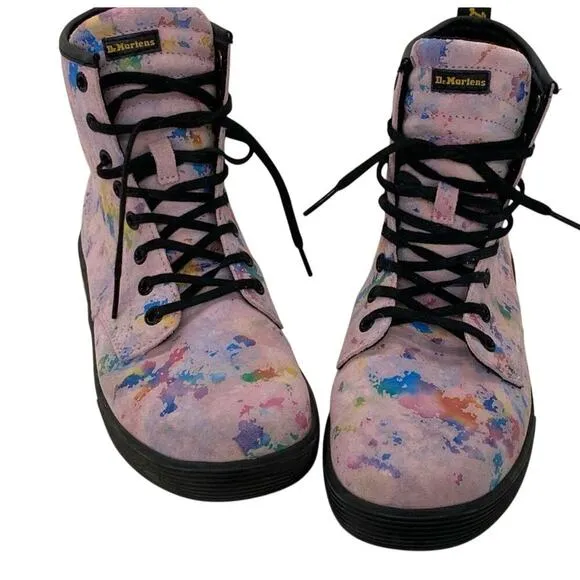 Dr. Martens Sheridan Women's Pink Rainbow Burst Suede Combat Boots- 8