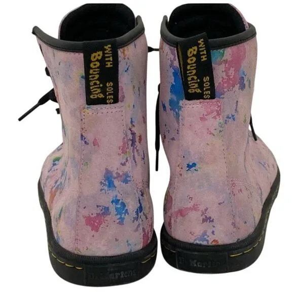 Dr. Martens Sheridan Women's Pink Rainbow Burst Suede Combat Boots- 8