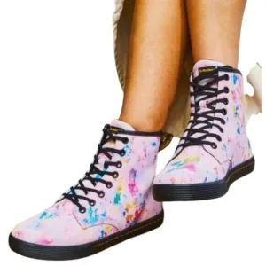 Dr. Martens Sheridan Women's Pink Rainbow Burst Suede Combat Boots- 8