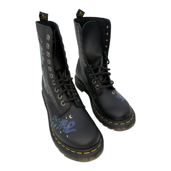 Dr. Martens Sinclair Floral Mystic Garden Black Leather Boots Womens Size 6L