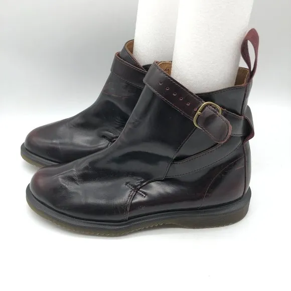 Dr Martens Teresa Ankle Boots Leather Burgundy Red Womens 8